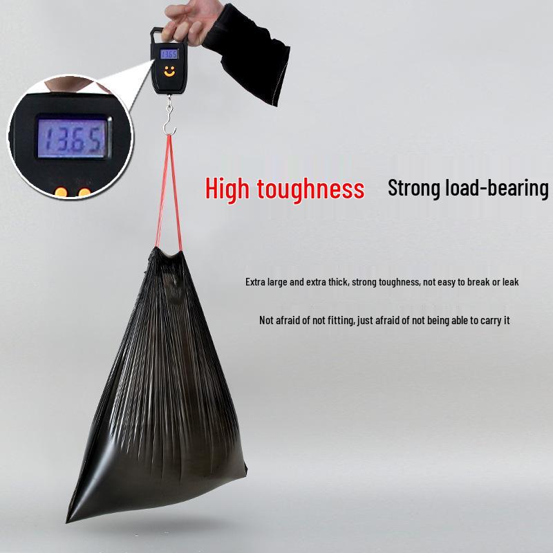 Thickened Black Drawstring Trash Bags for Kitchen & Dorm - Large Size, Pull-Up Closure