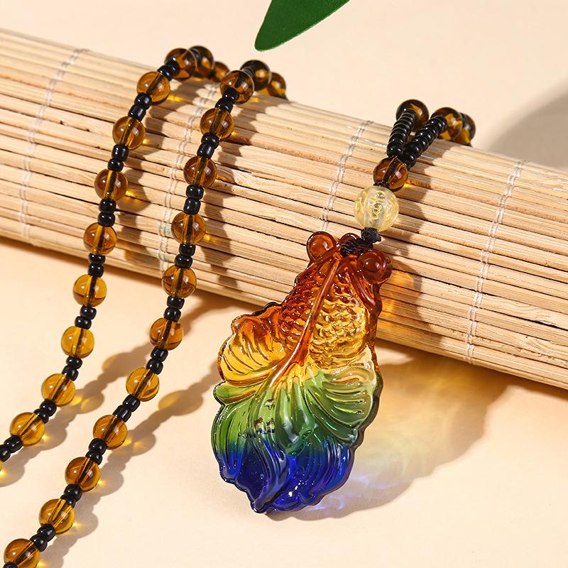 Imitation Glass Pendant Chinese Style Versatile Necklace Crystal Sweater Chain