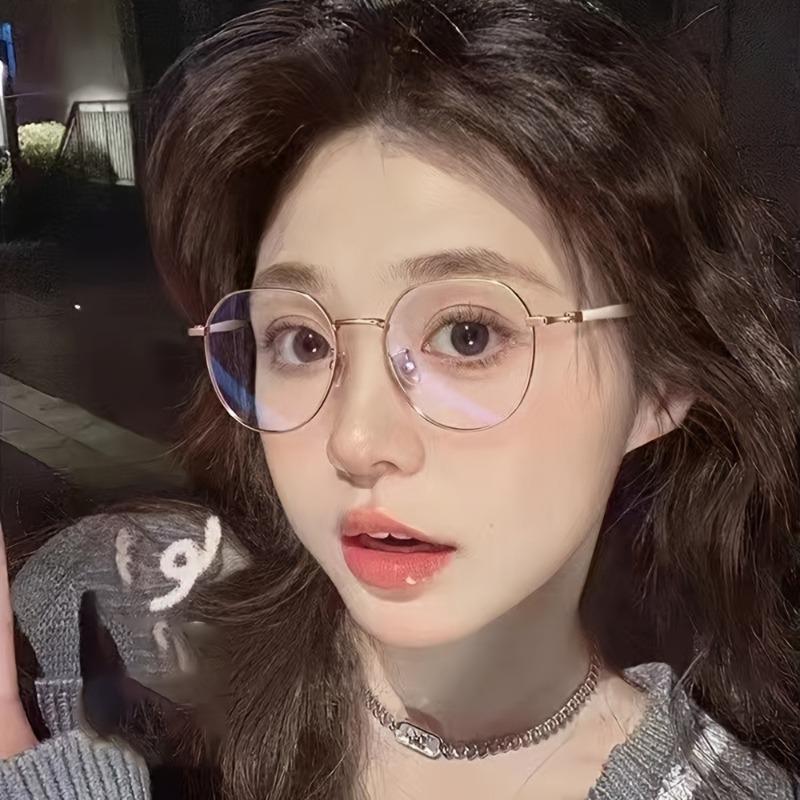 2PCS New Metal Frame Men's and Women's Small Fresh Glasses Artistic Round Metal Frame