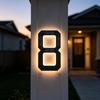 LED Solar House Number Light, IP44 Waterproof Outdoor Glowing Address Signs, Illuminated Address Plaque for Home Hotel Office