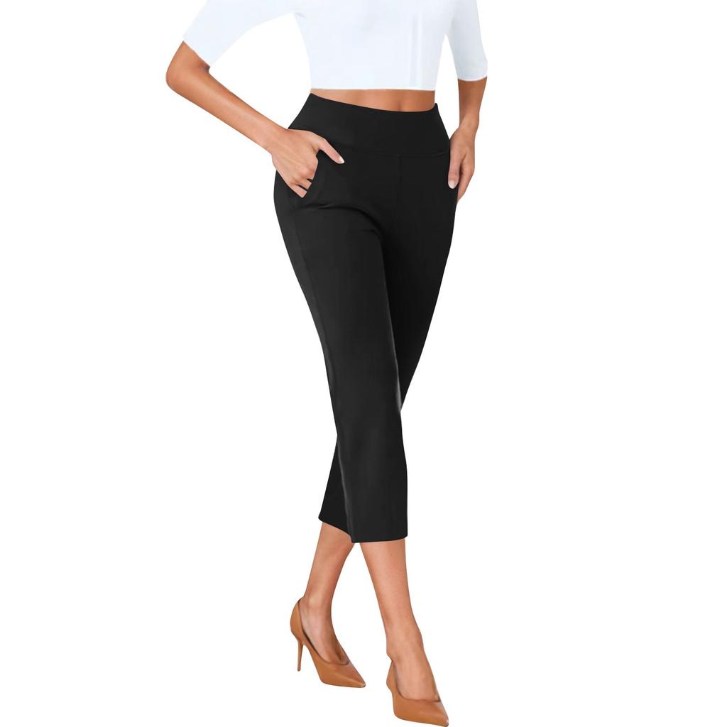 Women's Cropped Pants With Pockets Lightweight Caual Loose Trousers