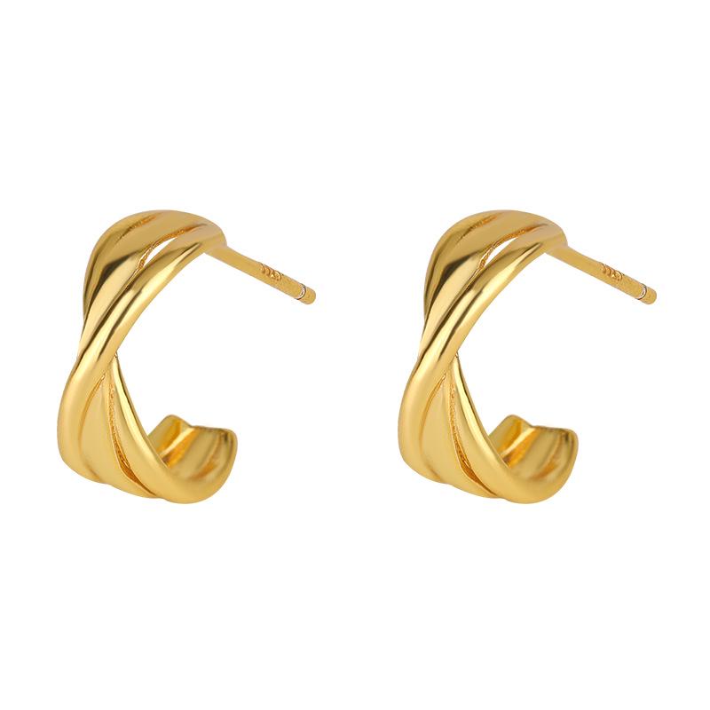 925 Sterling Silver Minimalist Cross Knot C-Shaped Earrings - European & American Style, Light Luxury and Versatile Design