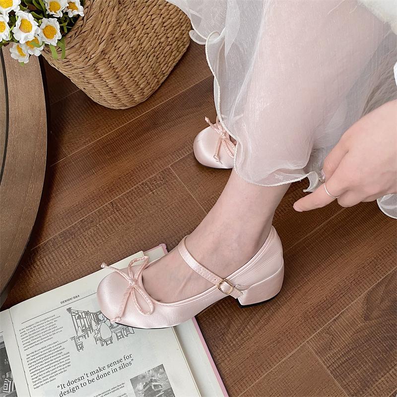 Fashion New Spring Autumn Thick Heel Pink Shoes Elegant Bow Lolita Shoes College Girls High Heels Fashion Women Sandals
