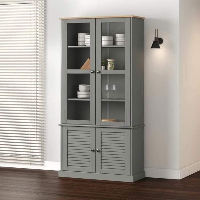 VidaXL Vitrine en verre VIGO gris 85x35x170 cm bois massif de pin 353195