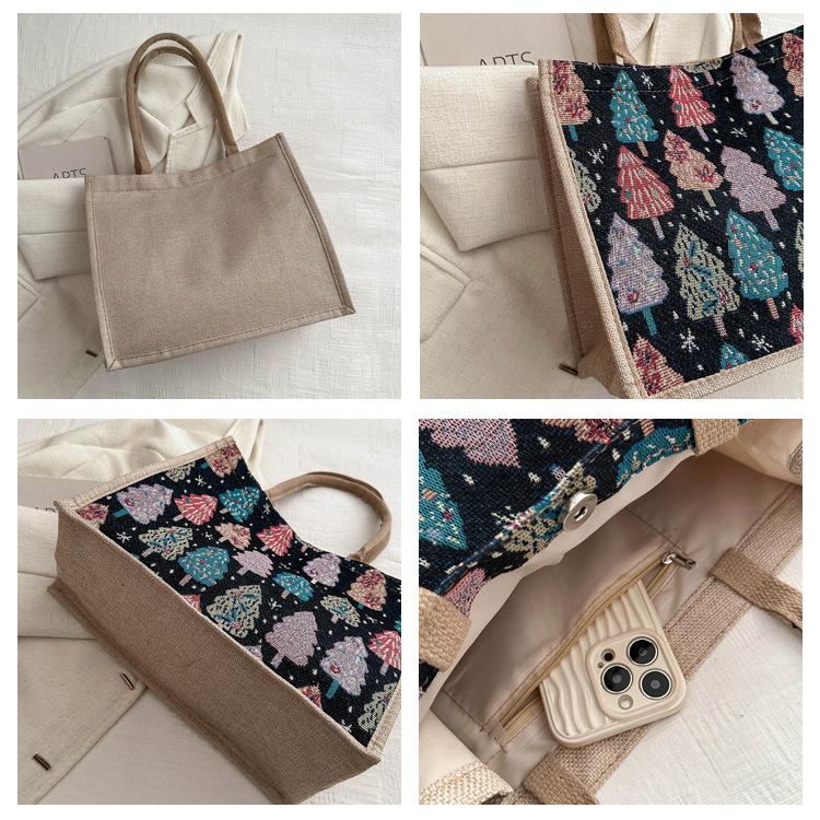 Linen Bag Hand-painted Cotton Sacks Jute Portable Imitation Sacks Linen Bags Shopping Bags Laminated Bags