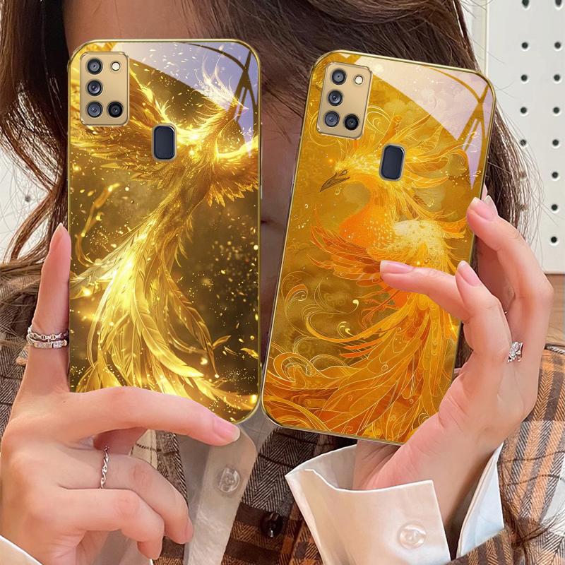 The golden red phoenix For Samsung A 31 32 A33 A34 35 14 A15 13 16 25 26 50 52 53 54 55 56 70 71 72 73 Golden glass phone case