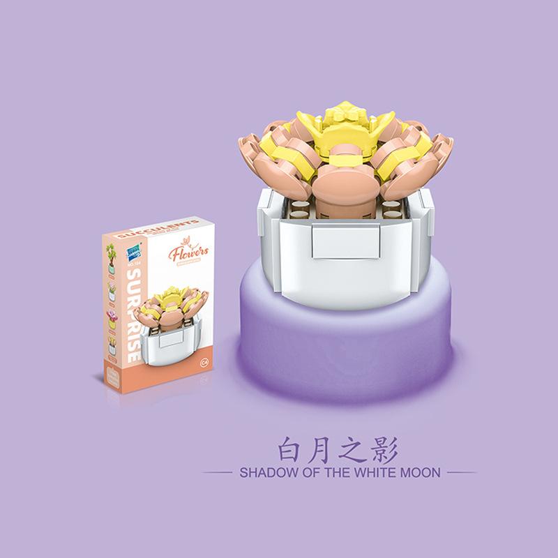Educational Small Particles Mosaic Building Block Flower Simulation Tang Yin Succulent Potted Plant Compatible With A High Building Block Model Toy