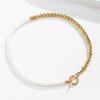 Asymmetrical European-American OT Buckle Necklace with Imitation Pearls and Two-Tone Clavicle Chain