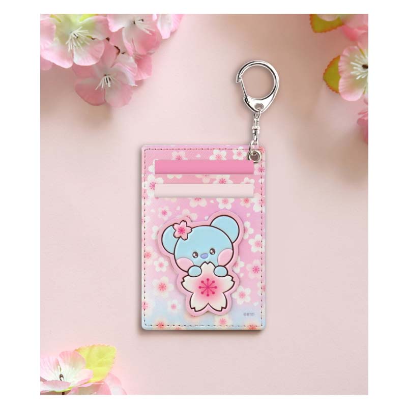 BTS BT21 Official Minini PU Leather Patch Card Holder CHEERY BLOSSOM Authentic
