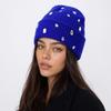 Rhinestone-embellished Pullover Knit Cap Solid Color Skull Cap Rhinestone-adorned Hat  Winter