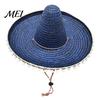 Volwassen Vakantiehoed Mexicaanse Sombrero met Kleurrijke Pompons, Hawaïaanse Stijl Geweven Strooien Zonnehoed, Met Brede Rand Lichtgewicht Themafeest Kostuum voor Zomerstrand