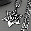 Je Israel Hebrew Letter Chai Symbol David Star Pendant Necklace Men Women Stainless Steel Hexagram Punk Cuban Chain Jewelry