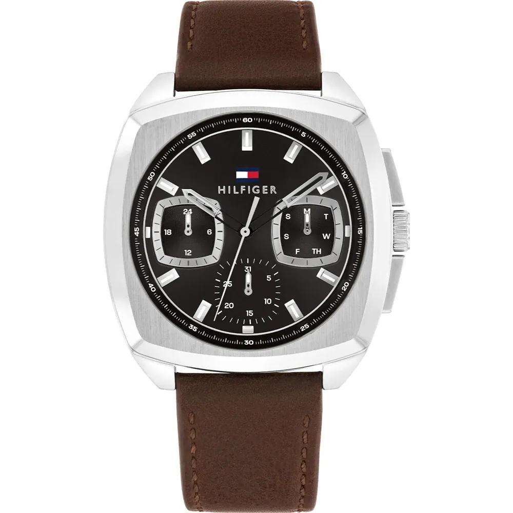 Tommy Hilfiger Apollo Black Brown Leather Men s Quartz Watch 1710555 чёрный