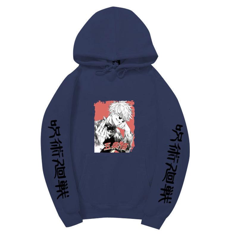 Jujutsu Kaisen Satoru Gojo Hoodie Unisex Fleece Sweatshirt Red Background Manga Portrait Kanji Sleeve Autumn Winter Pullover