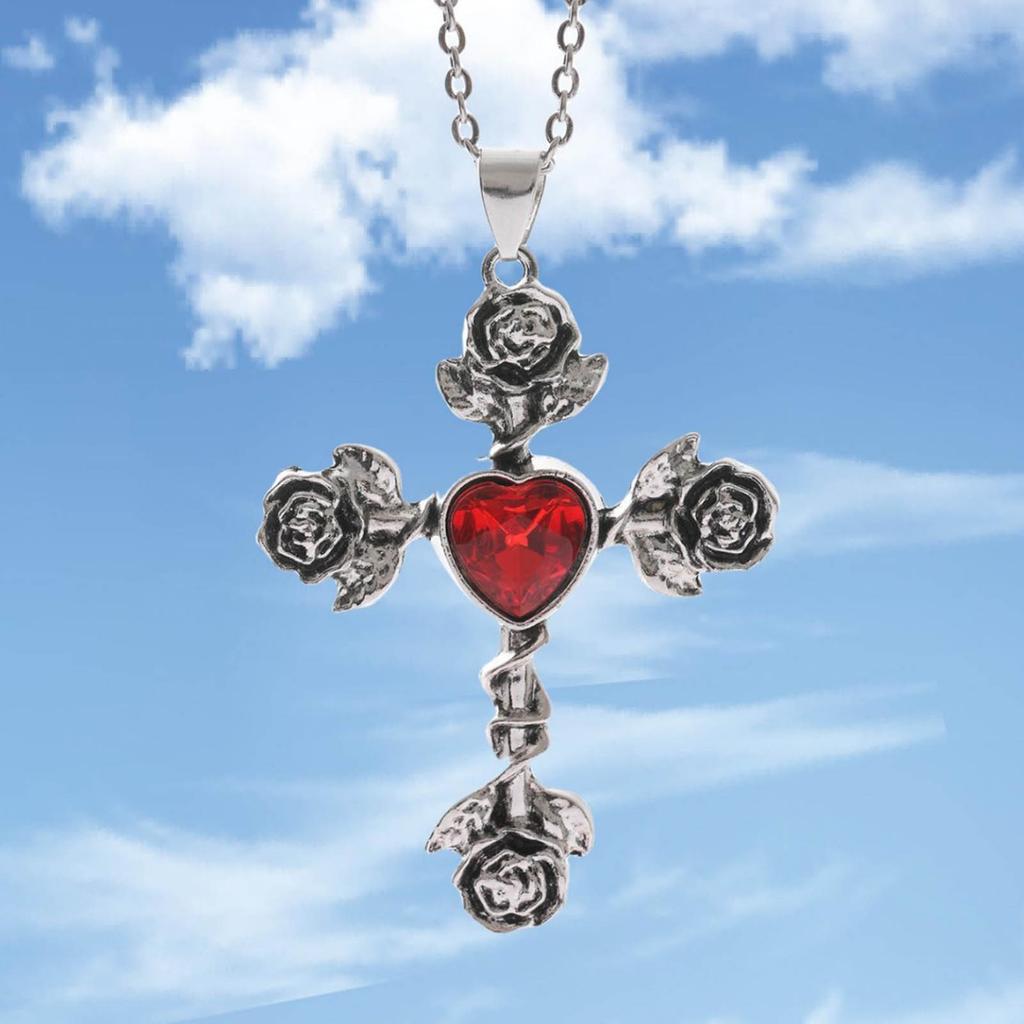 Vintage Thorn Knotted Rose Crosses Pendant Necklace Ornament Stylish Neckchain Accessories for Gothic Style Enthusiasts