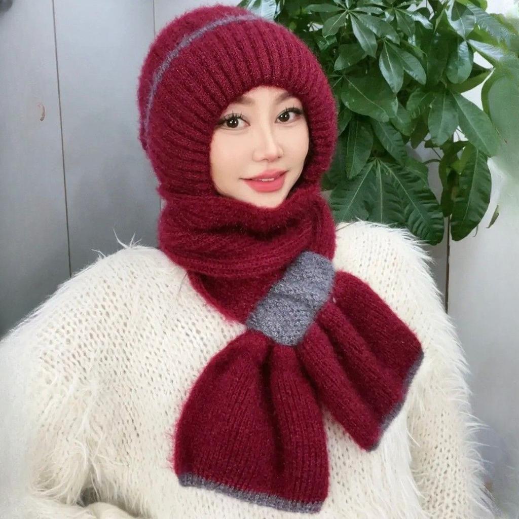 Winter Knitted Hat Kangkang Thickened One Piece Women's Warm Squirrel Fleece Lined Wool Hat Windproof Snow Hat