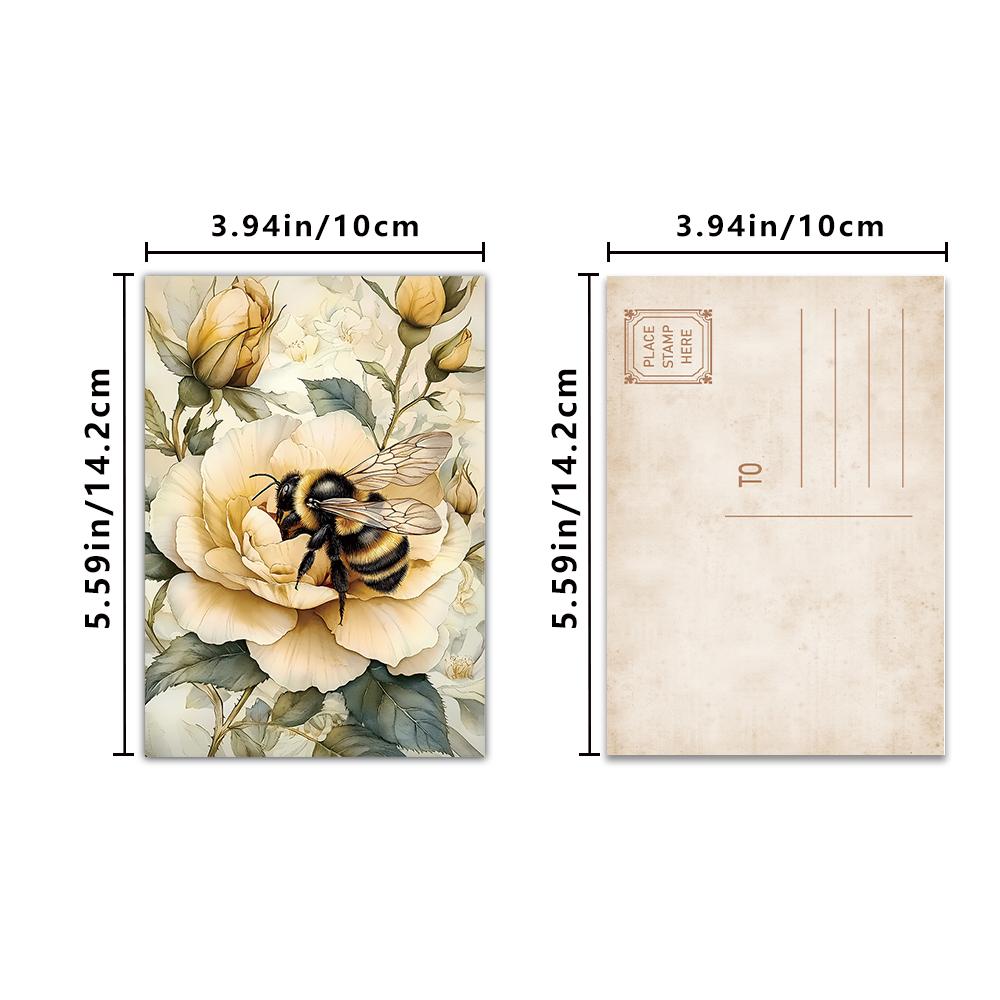32pcs, Vintage Bee Floral Postcards, Room Decoration Stickers, Brochure Materials, Souvenirs, Collectibles and Mailing