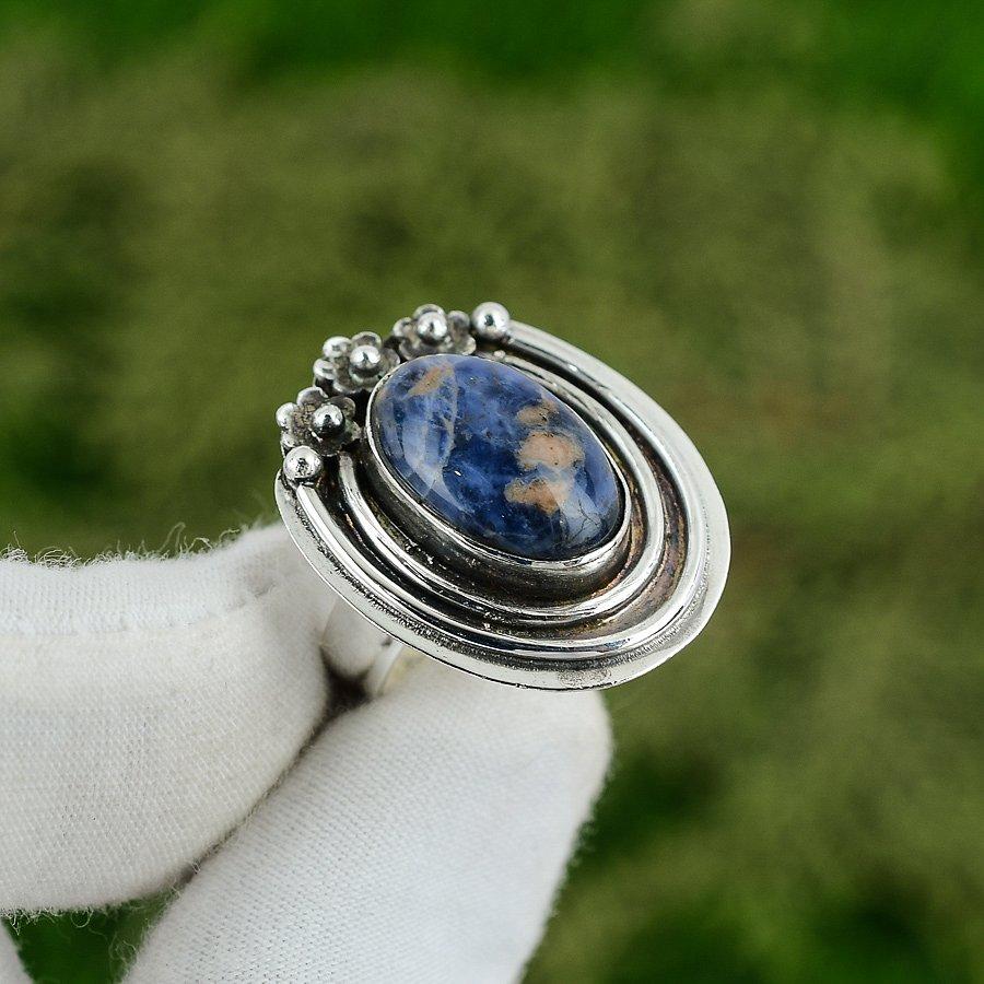 Birthday Gift For Her Natural Sodalite Multi Stone Adjustable Ring 925 Silver Adjustable