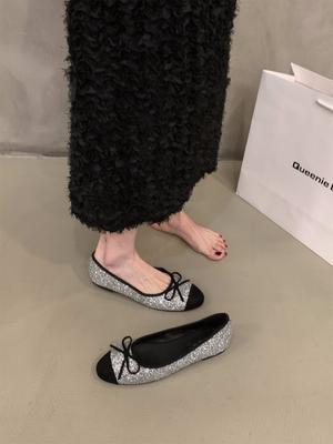 Französische Damen-Einzelschuhe mit Pailletten und flachem Boden, Damenschuhe 2024, neue Frühlings-, Herbst- und Winterschuhe, elegante Abendschuhe, Ballerinas