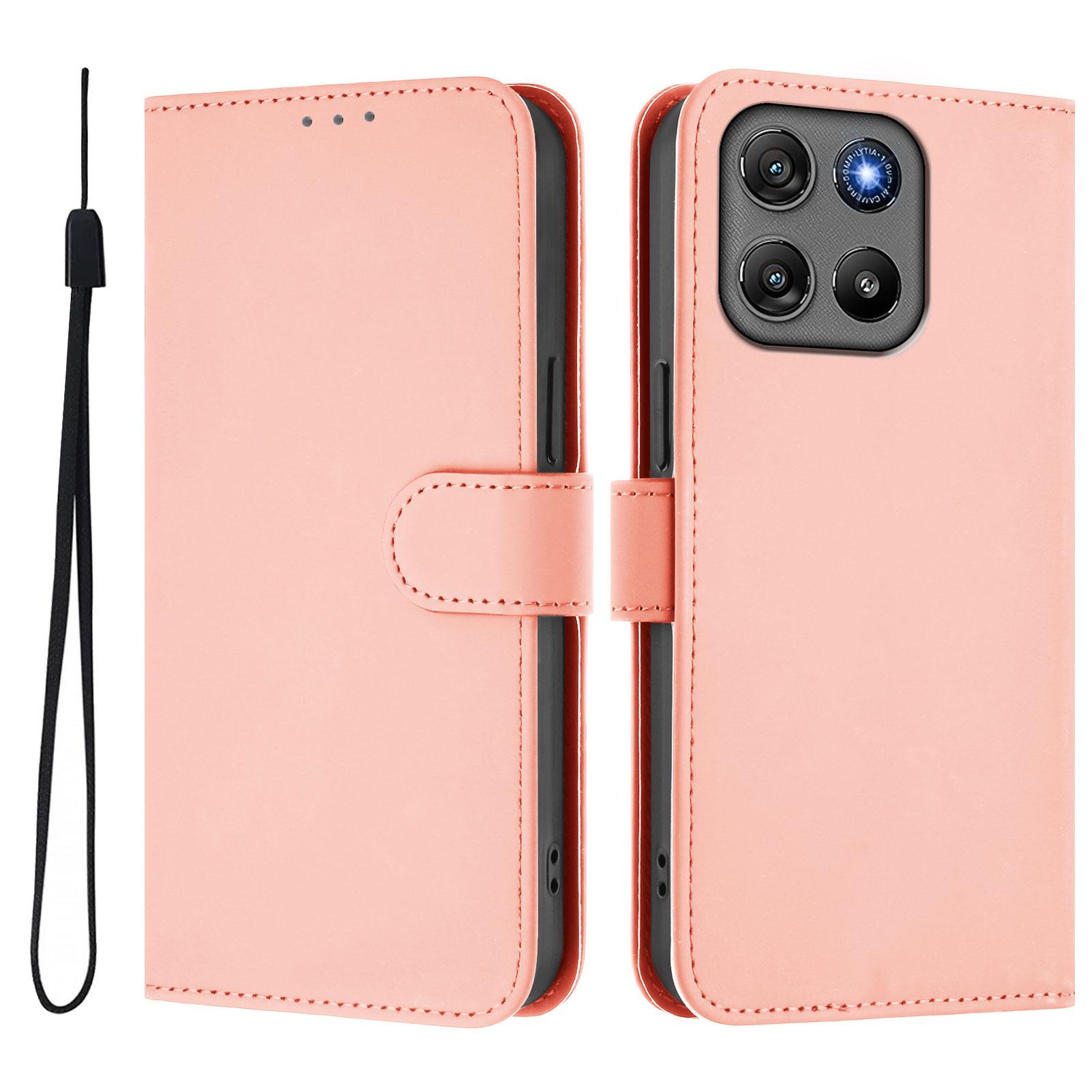 

For Motorola Moto G67 Power 5G Case Solid Color Wallet Leather Phone Cover with Strap