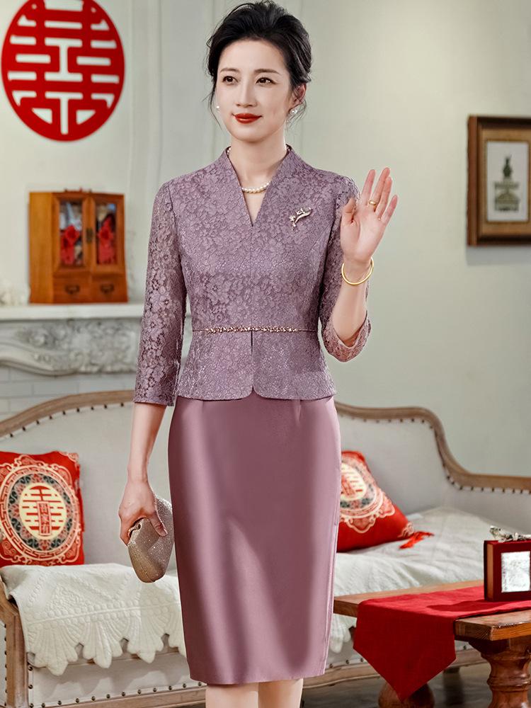 Elegante Completo da Matrimonio Viola 2025: Abito a Due Pezzi alla Moda e Valorizzante per un Look Snello ed Elegante