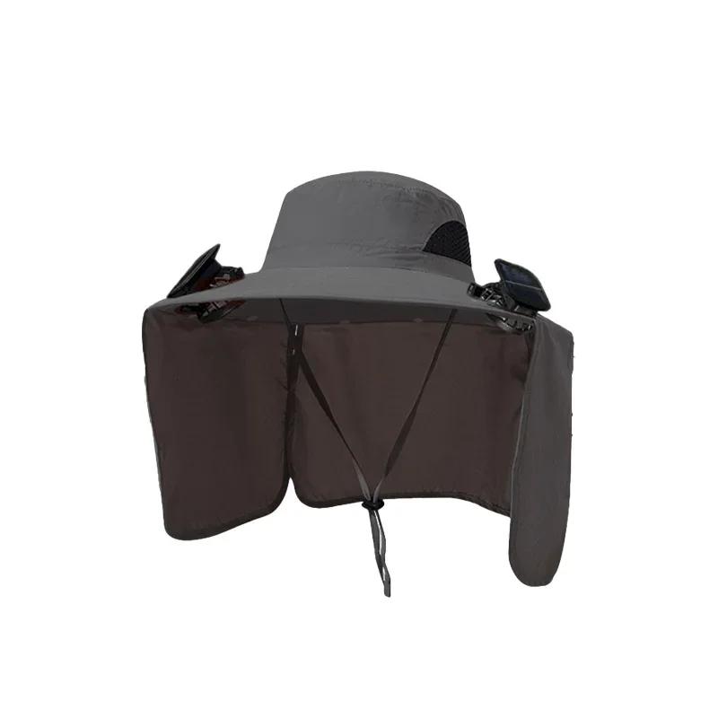 Wide Brim Solar Fan Outdoor Fishing Hat Adjustable Sun Protection Lightweight Breathable Fabric for Hiking Camping Travel