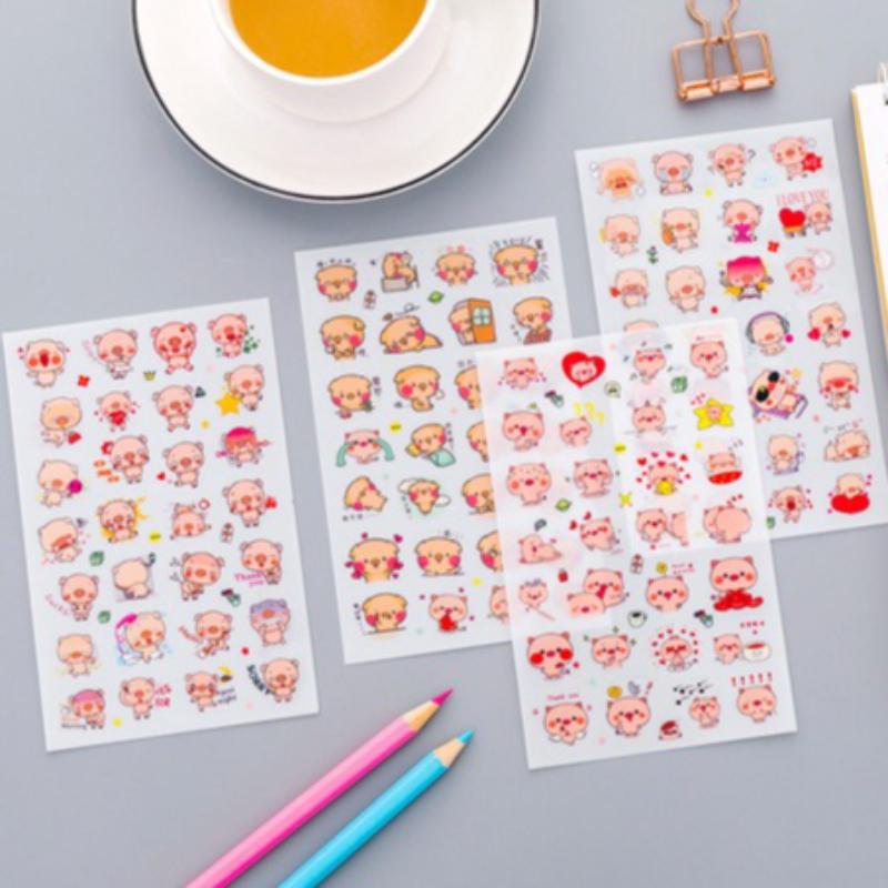 6 Sheets Cute Cartoon 3D PVC Stickers DIY Waterproof Decorative Stickers for Students Reward Diary Planner