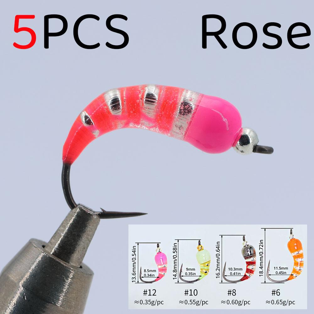 5 Stück #6 #8 #10 #12 Eisangeln Epoxidnymphe Messingperlenkopf Schnell sinkend Scud Bug Wurm Fliege für Forellen Panfish Angelköder