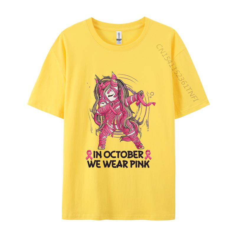 In October We Wear Pink Unicorn Breast T-shirt Print T-shirt 2024 Newest Top T-shirts Customized