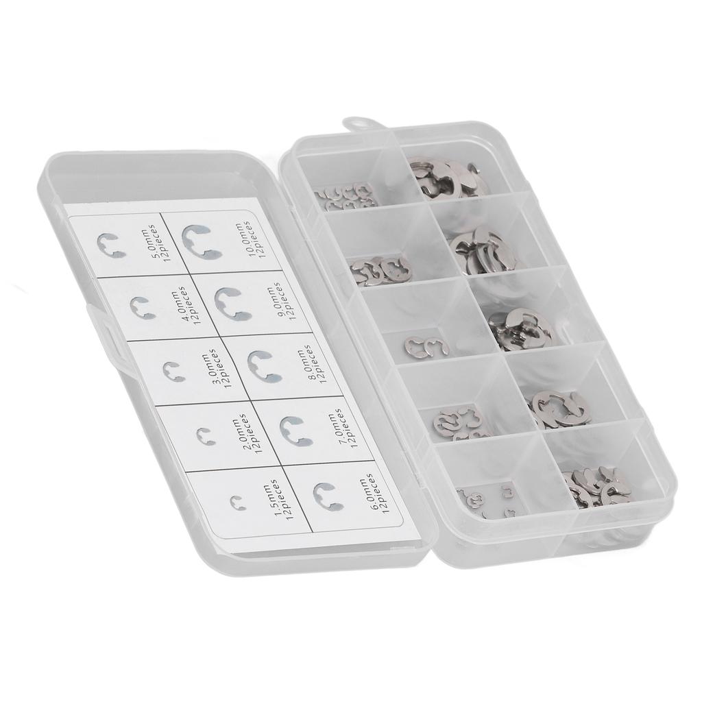 120Pcs E Clip Circlip Retaining Ring 304 Stainless Steel Assortment Set Kit for Bearing