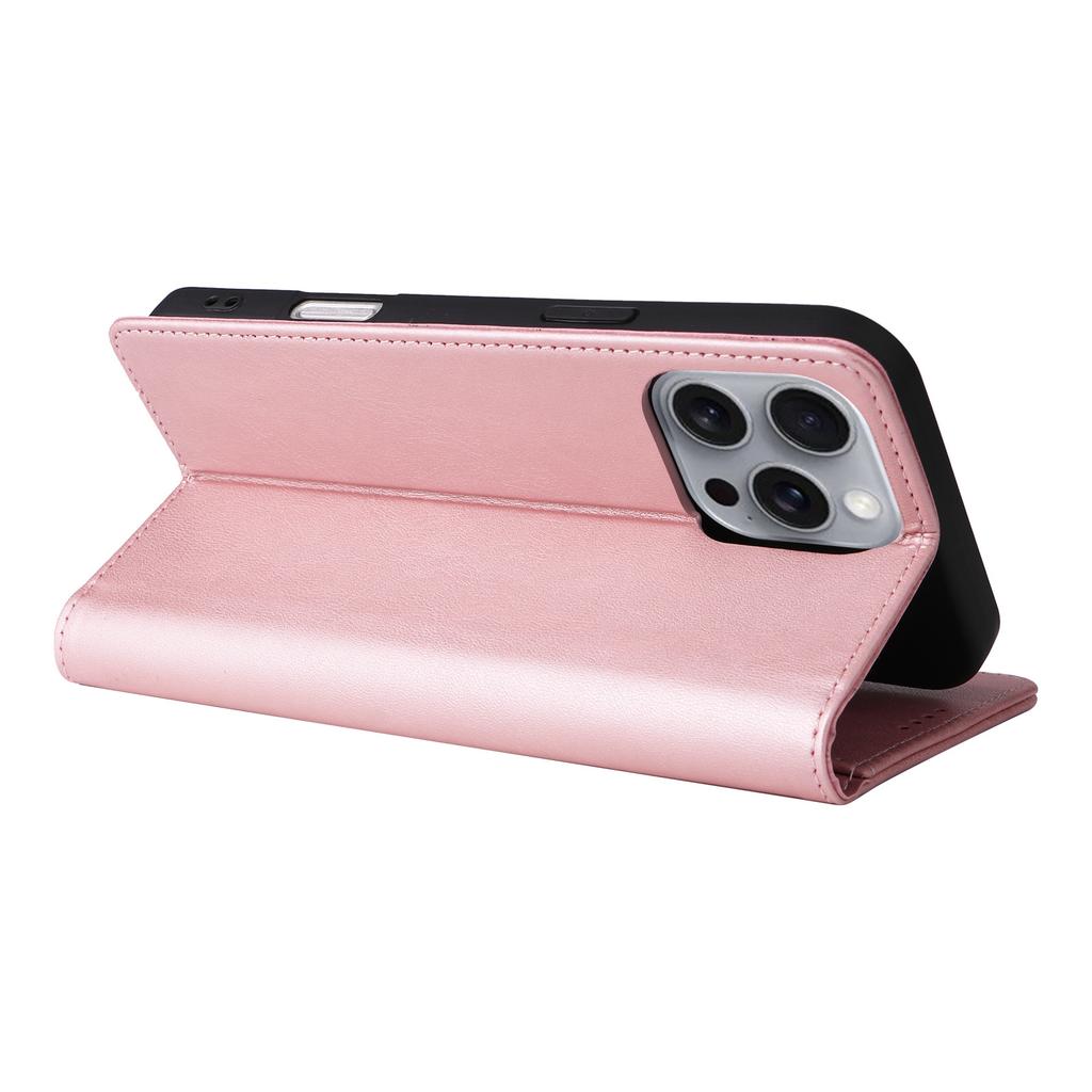 Applicable To iPhone16 Mobile Phone Leather Case 15Pro Solid Color Leather Pattern Card Wallet Magnetic Protective Case 14plus