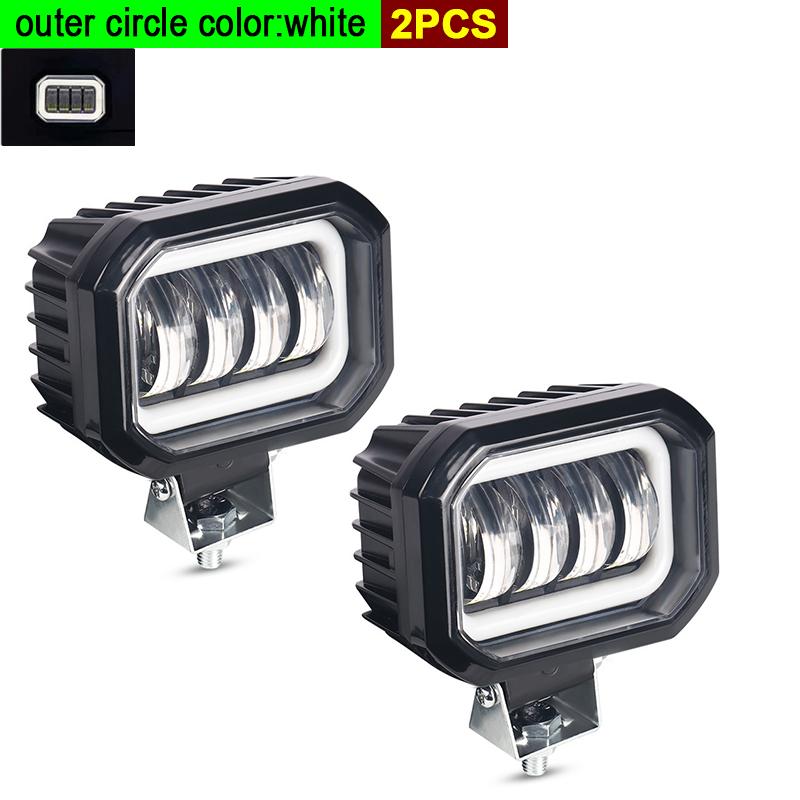 12V 24V 4LED LED Spot Work Light White/Yellow Waterproof Fog Light for Car Motorcycle Off-Road Truck SUV ATV Outdoor Driving