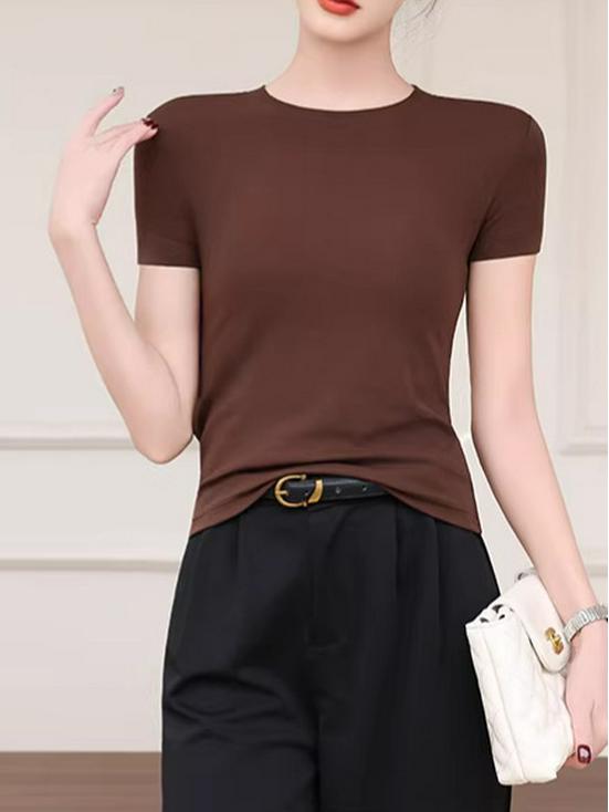 2026 Spring/Summer Women's Round Neck Short Sleeve Slimming Breathable T-shirt