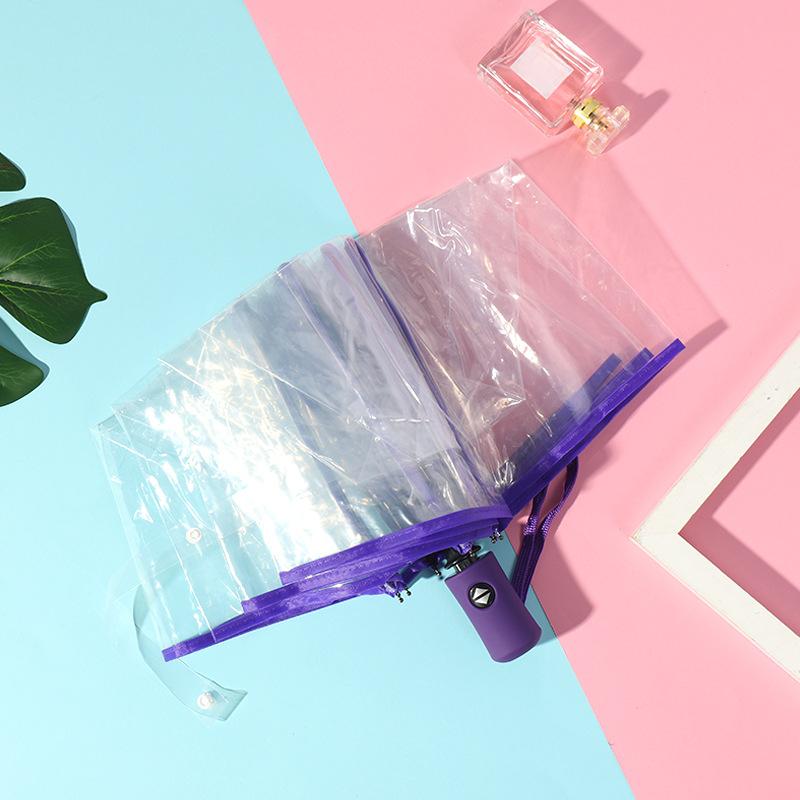 Automatic Folding Umbrella - Compact 3-Fold Clear PVC Canopy with Colorful Handle