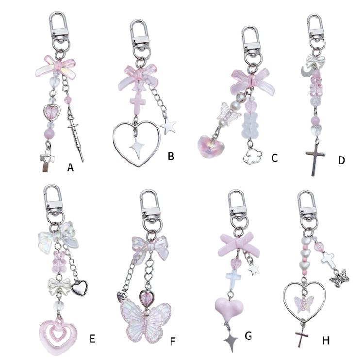 Cute Heart Butterfly Bowknot Charm Pendant Phone Straps Pocket Keychain Strap