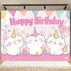 1 Creative Unicorn Cat Birthday Party Banner - Bright Polyester Fiber Wall Background with "Happy Birthday" Design