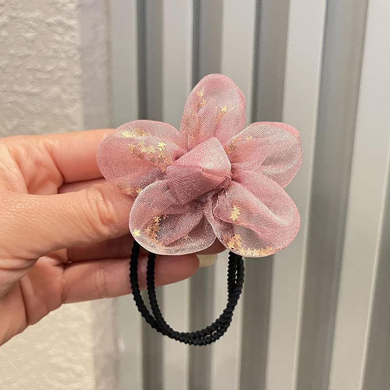 Korean Silk Gauze Flower Hair Tie Rubber Band for Girls