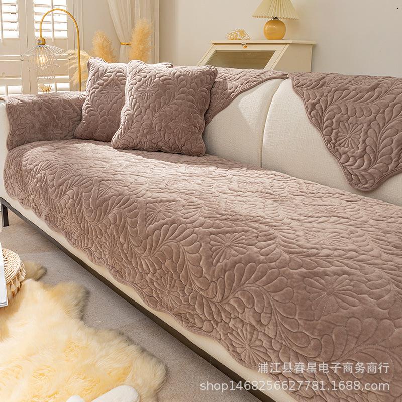 Winter Sofa Cushion Short Plush Simple Modern Nordic Fashion Seat Cushion High-Grade Non-Slip Solid Color Cover Backrest