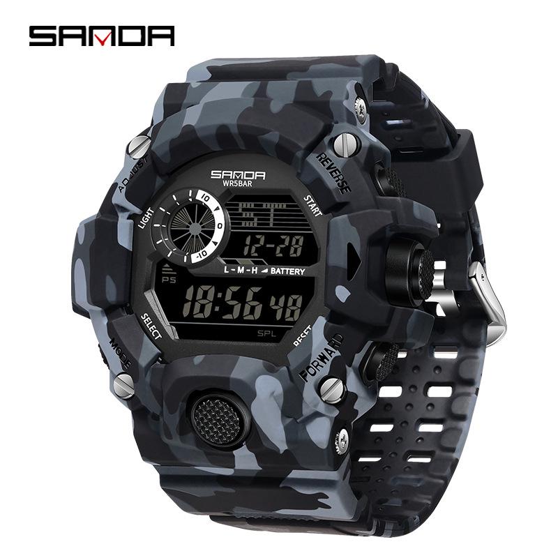 Sanda Multi-functional Outdoor Mountaineering Camouflage Sport Waterproof Alarm Clock Watch