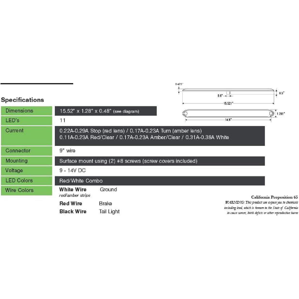 

15 Clear Red Multi-function Stop Turn Tail Marker Trailer Light LED Bar Truck Waterproof USA Made