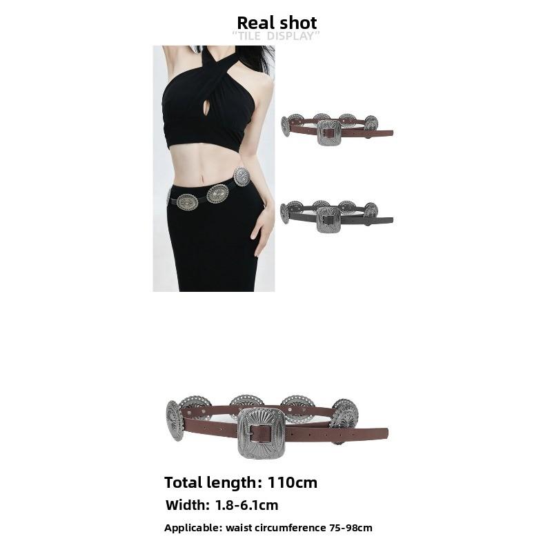 Mei Ins Western Cowboy Women's Retroy2k Hot Girl Accessories Belt Punk Heavy Industry Carved Fashion Wide Girdle
