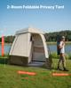 Camping Shower Tent, 2-Room Foldable Privacy Tent Changing Room with Ground Stakes, Ropes, Carry Bag, and Crossbar, 150D Oxford Fabric with Silver