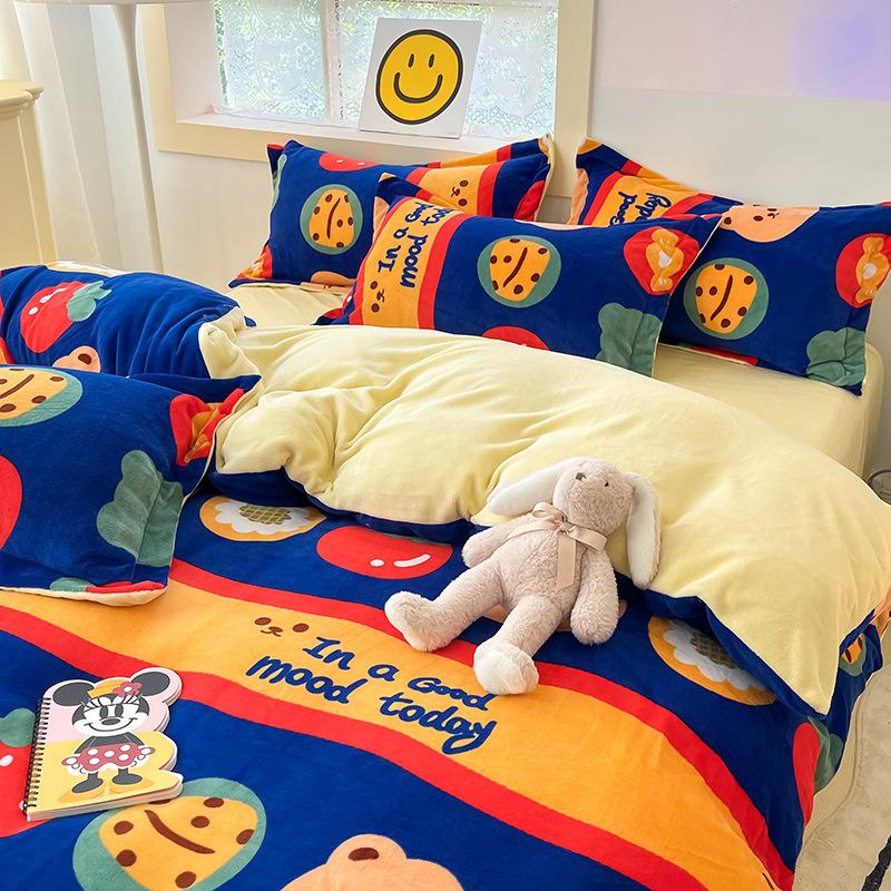 Four Piece Thick Coral Velvet Quilt Cover For Winter Milk Velvet Bed