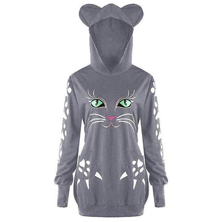 Women Hooded Cat Style Casual Sweatshirt Long Sleeve Pullover
