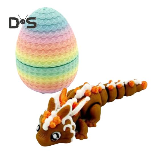 Kleines mysteriöses Drachenei. 3D-gedrucktes Drachenornament. Kräftige Farbe. Realistisch aussehendes Osterei mit voll beweglichem Drachen.