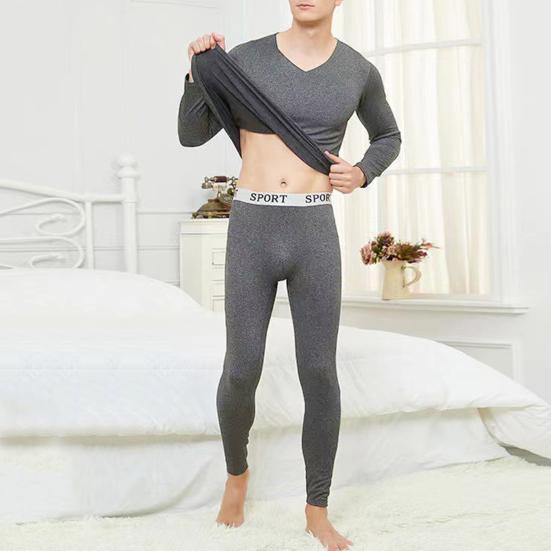 2 Pcs/Set Men Winter Thermal Underwear Long Johns Set Plus Size V Neck Slim Fit Elastic Fleece Keep Warm Thick Thermo Homewear Pajamas Bottoming Set
