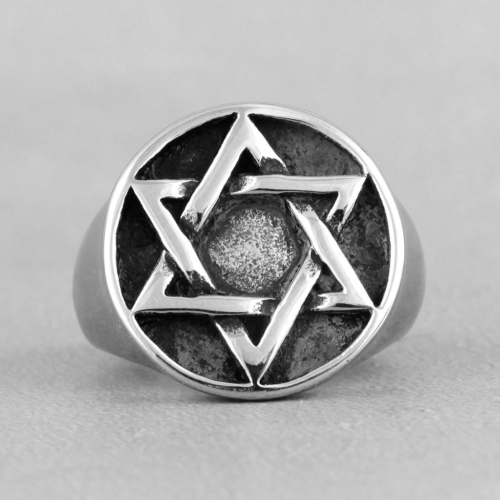 Judaísmo Hexagrama Estrella de David Acero Inoxidable Anillos para Hombre Religión para Novio Hombre Joyería Biker Creatividad Regalo