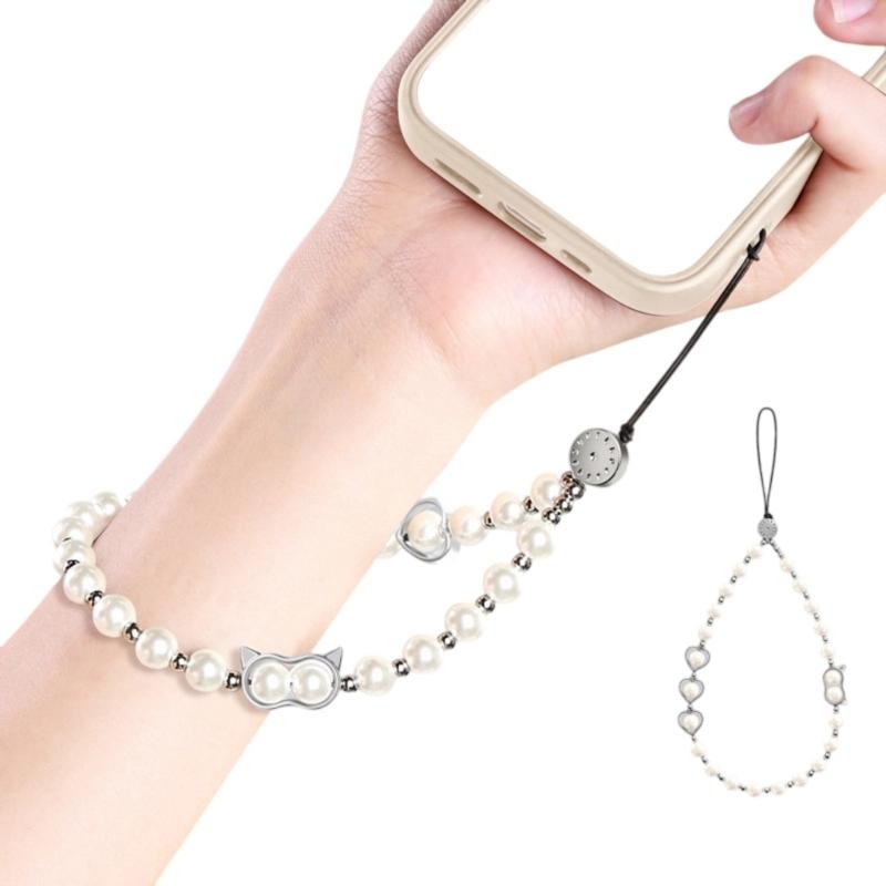 Stylish Beaded Phone Wrist Strap Adjustable Lanyard Strong ABS Rope & Pearls Design Mobile Phone Lanyard For Smartphones