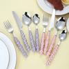 4Pcs Gold Dinnerware Set Stainless Steel Cutlery Knife Tea Fork Coffee Spoon Pearl Ceramic Handle Flatware Utensils for Kitchen