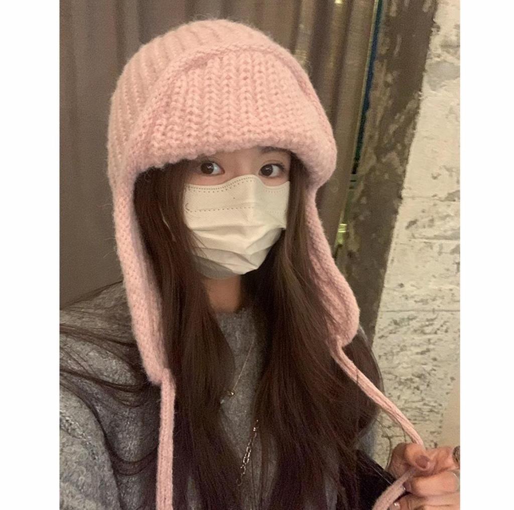Korean-Style Photogenic Pink Knitted Wool Hat: Women's Warm, Ear-Protecting, Versatile Ski Hat for Autumn/Winter